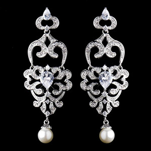 Diamond White Pearl and CZ Wedding Chandelier Earrings Diamond White Pearl and CZ Wedding Chandelier Earrings