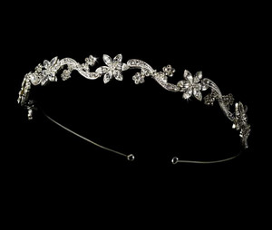 Enchanting Silver Plated Crystal Floral Bridal Headband Enchanting Silver Plated Crystal Floral Bridal Headband