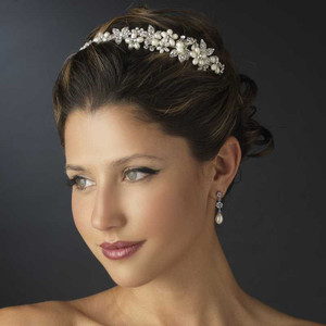 Ivory Pearl and Rhinestone Floral Wedding Headband Ivory Pearl and Rhinestone Floral Wedding Headband