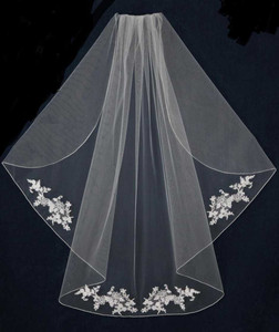 Custom Made Alencon Lace Flutter Cut Wedding Veil V5681 Custom Made Alencon Lace Flutter Cut Wedding Veil V5681