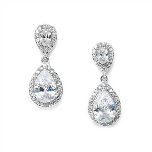 Silver Plated CZ Teardrop Wedding Earrings 3520e Clip on or Pierced Silver Plated CZ Teardrop Wedding Earrings 3520e Clip on or Pierced
