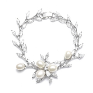 Freshwater Pearl and CZ Bridal Bracelet 3041B Freshwater Pearl and CZ Bridal Bracelet 3041B