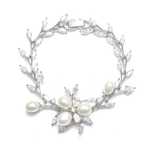 Freshwater Pearl and CZ Bridal Bracelet 3041B
