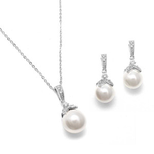 Classic Pearl and CZ Wedding Jewelry Set Classic Pearl and CZ Wedding Jewelry Set