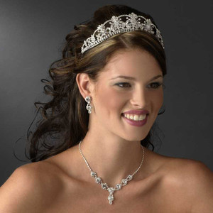 Regal Bridal Tiara with Crystals and Rhinestones in Silver Plating Regal Bridal Tiara with Crystals and Rhinestones in Silver Plating
