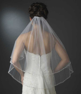Two Layer Beaded Edge Elbow Length Bridal Veil Two Layer Beaded Edge Elbow Length Bridal Veil