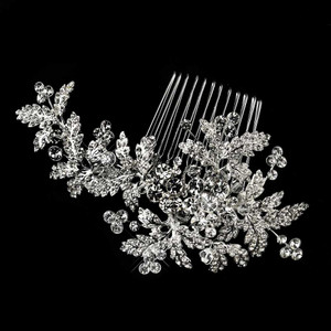 Rhodium Plated Rhinestone Leaf Vine Wedding Hair Comb