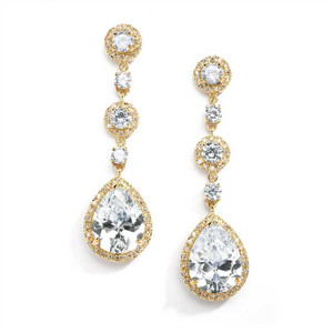 Gold Plated Pear CZ Drop Wedding Earrings Pierced or Clip On Gold Plated Pear CZ Drop Wedding Earrings Pierced or Clip On