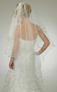 Satin Cord Edge Custom Made Knee Length Waterfall Wedding Veil V5721 Satin Cord Edge Custom Made Knee Length Waterfall Wedding Veil V5721