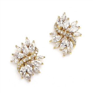 Gold Marquis CZ Cluster Wedding Stud Earrings Gold Marquis CZ Cluster Wedding Stud Earrings