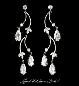 Rhodium Plated CZ Crystal Floral Wedding Earrings Rhodium Plated CZ Crystal Floral Wedding Earrings