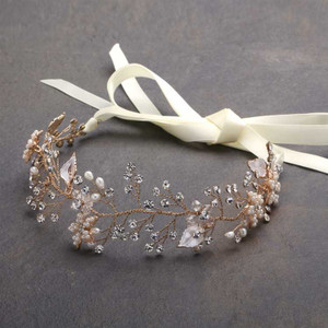 Designer Gold Bridal Vine Headband with Painted Leaves Designer Gold Bridal Vine Headband with Painted Leaves