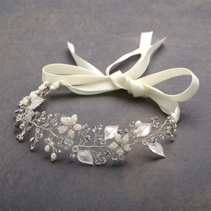 Designer Silver Bridal Vine Headband with Painted Leaves Designer Silver Bridal Vine Headband with Painted Leaves