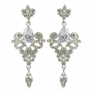Antique Silver Vintage Inspired CZ Wedding Earrings Antique Silver Vintage Inspired CZ Wedding Earrings