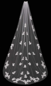Cathedral Wedding Veil with Beaded Lace Appliques Envogue V1695C Cathedral Wedding Veil with Beaded Lace Appliques Envogue V1695C