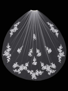 Fingertip Wedding Veil with Beaded Lace Appliques Envogue V1695SF Fingertip Wedding Veil with Beaded Lace Appliques Envogue V1695SF