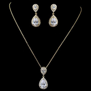 Gold Plated CZ Wedding Necklace and Earrings Jewelry Set Gold Plated CZ Wedding Necklace and Earrings Jewelry Set