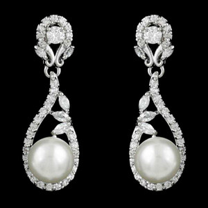 CZ and Pearl Drop Wedding Earrings me2515 CZ and Pearl Drop Wedding Earrings me2515