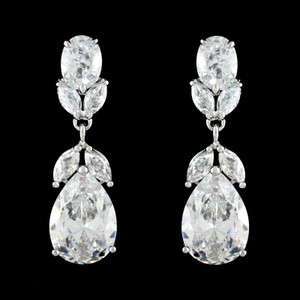 Cubic Zirconia Drop Wedding Earrings - Pierced or Clip On Cubic Zirconia Drop Wedding Earrings - Pierced or Clip On