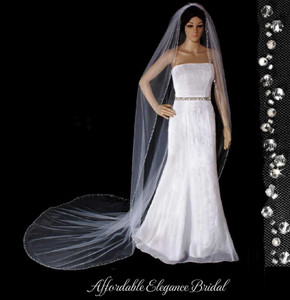 Crystal and Rhinestone Beaded Edge Cathedral Wedding Veil Crystal and Rhinestone Beaded Edge Cathedral Wedding Veil