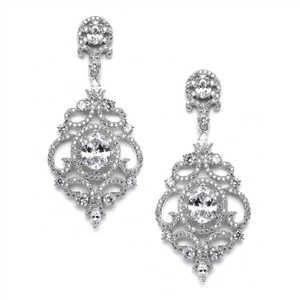 Silver Plated Victorian Scrolls CZ Wedding Earrings Pierced or Clip On Silver Plated Victorian Scrolls CZ Wedding Earrings Pierced or Clip On