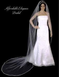 Cathedral Wedding Veil Beaded Pearl and Sequin Edge