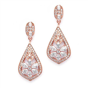 Glamorous Art Deco 14K Rose Gold CZ Wedding Earrings Glamorous Art Deco 14K Rose Gold CZ Wedding Earrings