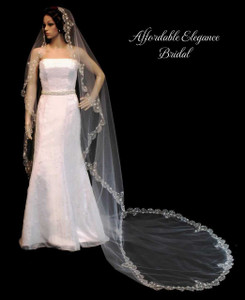 Beaded Silver Embroidery Royal Cathedral Length Wedding Veil Beaded Silver Embroidery Royal Cathedral Length Wedding Veil
