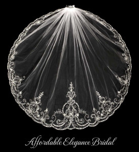 Stunning Beaded Embroidery Fingertip Length Wedding Veil