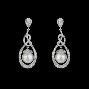 Sterling Silver CZ and Pearl Wedding Earrings Sterling Silver CZ and Pearl Wedding Earrings