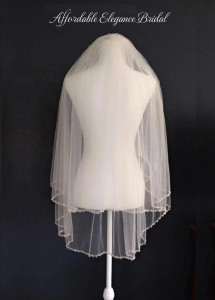 Two Layer Beaded Pearl Fingertip Wedding Veil Two Layer Beaded Pearl Fingertip Wedding Veil
