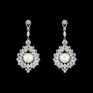 Marquise CZ and Pearl Wedding Drop Earrings Silver or Gold Marquise CZ and Pearl Wedding Drop Earrings Silver or Gold