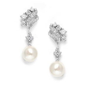 CZ and Soft Cream Pearl Bridal Earrings - Clip On CZ and Soft Cream Pearl Bridal Earrings - Clip On