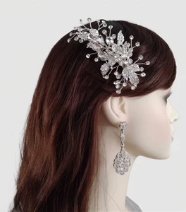 Leaf Vine Rhinestone Sprig Bridal Hair Clip