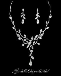 Dramatic CZ Vine Bridal Necklace and Earring Jewelry Set