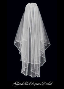 Two Layer Fingertip Length Beaded Pearl and Sequin Wedding Veil