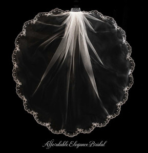 Delicate Beaded Embroidery Fingertip Wedding Veil V3110 Delicate Beaded Embroidery Fingertip Wedding Veil V3110