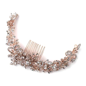 Rose Gold Floral Vine Rhinestone Wedding Hair Comb