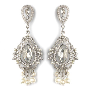 Dramatic 3" Vintage Look Rhinestone and Pearl Wedding Earrings Dramatic 3" Vintage Look Rhinestone and Pearl Wedding Earrings