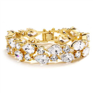 Petite 14K Gold Plated Bold CZ Crystal Wedding Bracelet