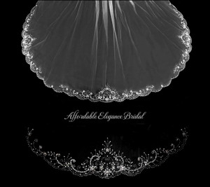 Extra Wide Beaded Scalloped Regal Cathedral Wedding Veil Extra Wide Beaded Scalloped Regal Cathedral Wedding Veil