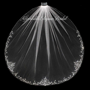Stunning Beaded Scroll Fingertip Length Wedding Veil Stunning Beaded Scroll Fingertip Length Wedding Veil