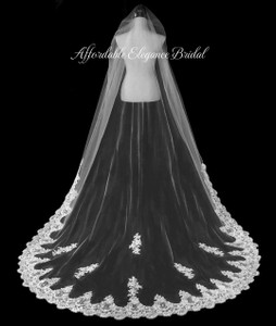 Beaded French Lace Edge Cathedral Wedding Veil with Lace Appliques Beaded French Lace Edge Cathedral Wedding Veil with Lace Appliques