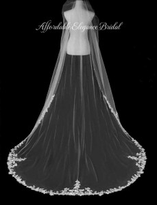 Beaded French Lace Edge Cathedral Wedding Veil Beaded French Lace Edge Cathedral Wedding Veil