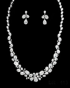 Multi Cut CZ Bridal Jewelry Set with 18 1/2" Long Necklace