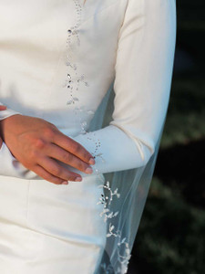 Beaded Vine Design Fingertip Wedding Veil Envogue V1994SF Beaded Vine Design Fingertip Wedding Veil Envogue V1994SF