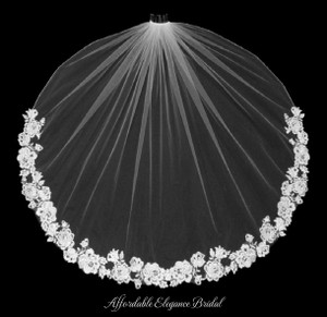 Beaded Floral Rose Alencon Lace Fingertip Wedding Veil Beaded Floral Rose Alencon Lace Fingertip Wedding Veil