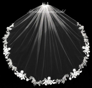 Beaded Floral Alencon Lace Fingertip Wedding Veil V3170U Beaded Floral Alencon Lace Fingertip Wedding Veil V3170U