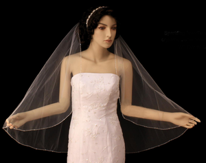 Crystal Clear Beaded Fingertip Length Wedding Veil V3098 Crystal Clear Beaded Fingertip Length Wedding Veil V3098