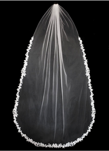 Beaded Partial Lace Edge Cathedral Wedding Veil Beaded Partial Lace Edge Cathedral Wedding Veil